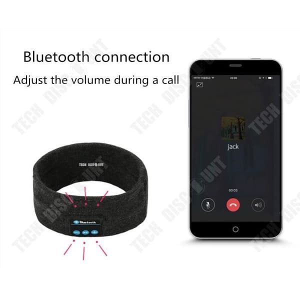 TD® Pannband bluetooth headset audio studio cykling sport pannband chip trådlös musik svart löpning yoga anti fukt mjuk MP3