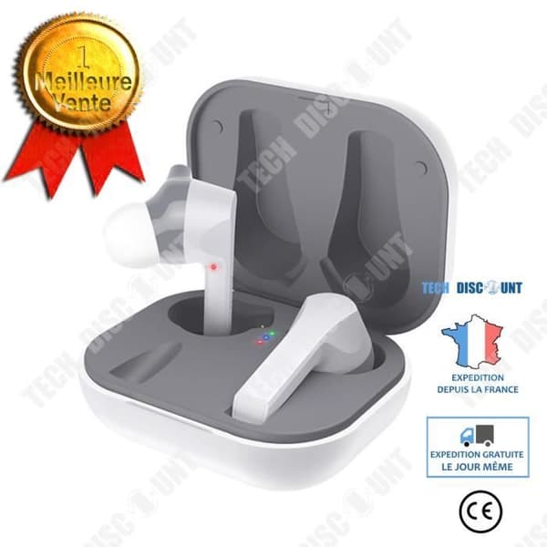 TD® ES34 Binaural Stereo Headset Öronsnäckor / Vattentät Mini Bluetooth Högtalare Sports Earphone 5.0 / med laddare / Vit