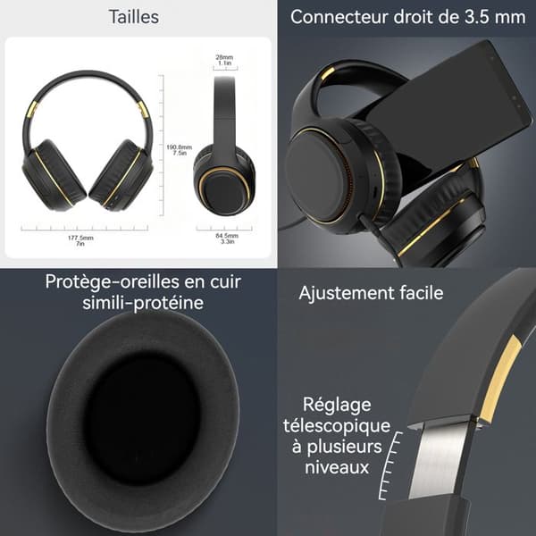 TD® Bluetooth 5.2 hörlurar 1500mAh Surround Sound Vikbart och insättningsbart minneskort