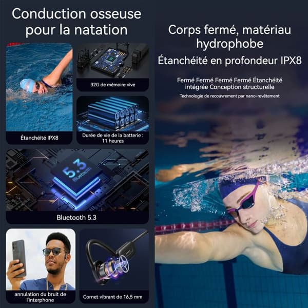 Benledning via benledning - INN - IPX8 - Bluetooth 5.3 - 32 GB - 11 timmars batteritid