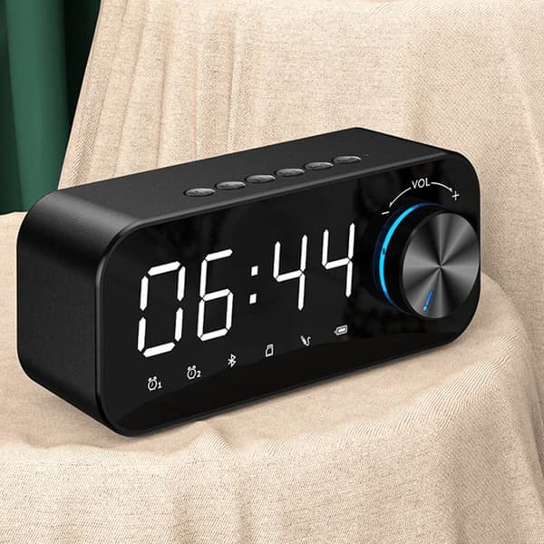 Trådlös Bluetooth-spegelklocka, väckarklocka, portabel tidsmanagerare, plug-in, datorspelare, present