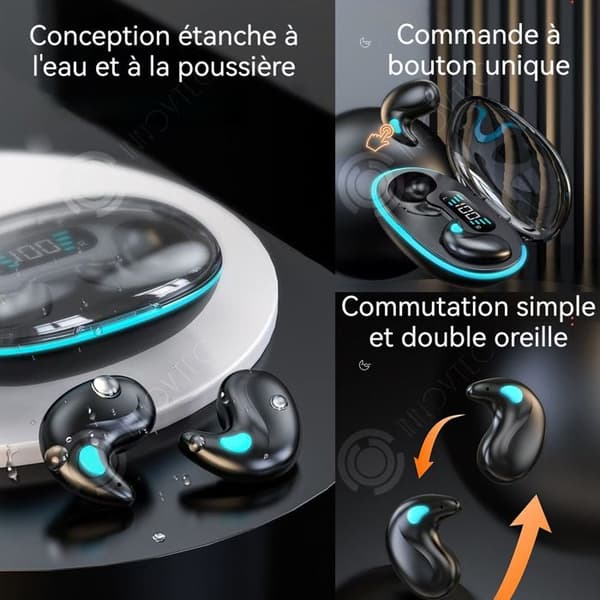 INN Bluetooth-hörlurar 5.3 dubbel överföringsräckvidd 10m vattentåliga ultra lång batteritid svart stä.