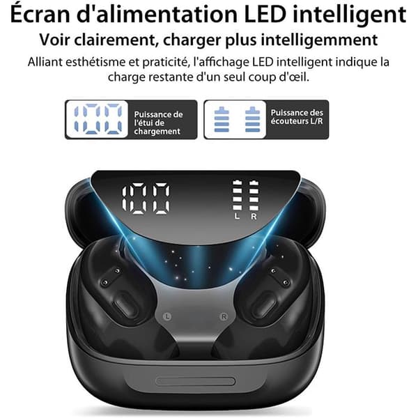 Casque Blackview AirBuds 200, Trådlösa hörlurar Bluetooth 5.4 för örat 500 mAh IP68 vattentåliga - Svart