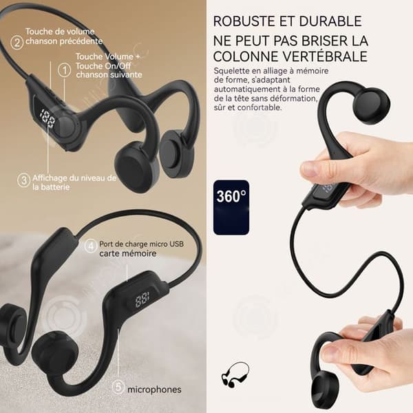 INN Bone conduction hörlurar IPX5 LED-skärm bluetooth 5.2 headset 8H batteritid MP3 bluetooth dual mode trådlöst bluetooth headset