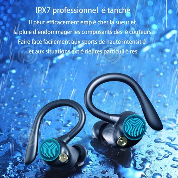 INN Trådlösa Bluetooth-hörlurar 500mah USB IPX7 Vattentät Bluetooth-headset 5.2 Öronkrok Pekskärms brusreducering