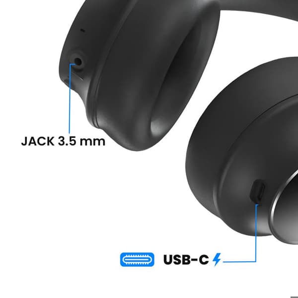 Trådlös Bluetooth-hörlur med brusreduktion, 30 timmars batteritid, vridbar, Akashi, svart