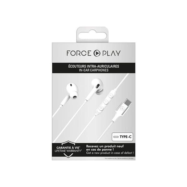 Force Play White USB C Trådbundna hörlurar LIVSTIDSGARANTI