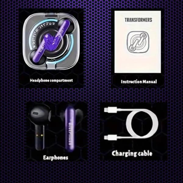 Transformers TF-T03 TWS hörlurar lila Avancerad Bluetooth 5.3-teknologi Effektivt batteri