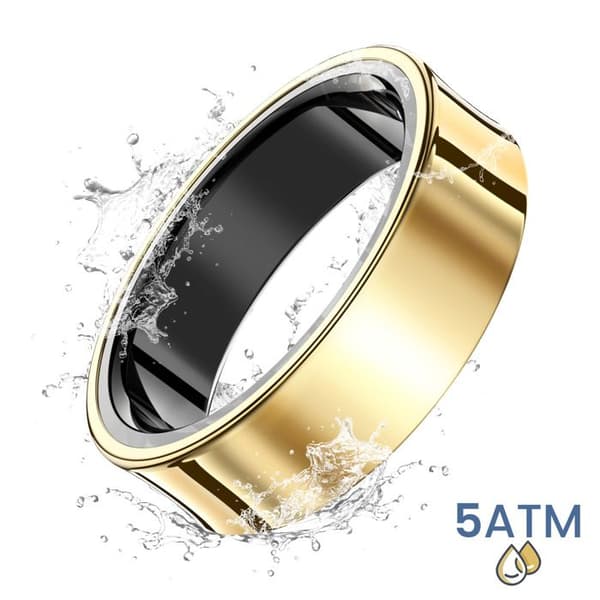 Bluetooth-ansluten ring Hälsospårning Multisport Vattentät Storlek 9 Guld