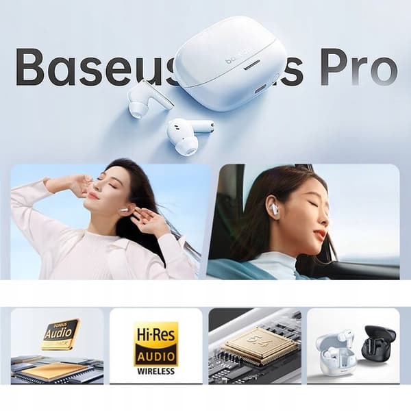 Trådlösa Hörlurar - Baseus - M2S Pro - Bullerdämpning 52 dB - Batteritid 35h - Bluetooth 5.4