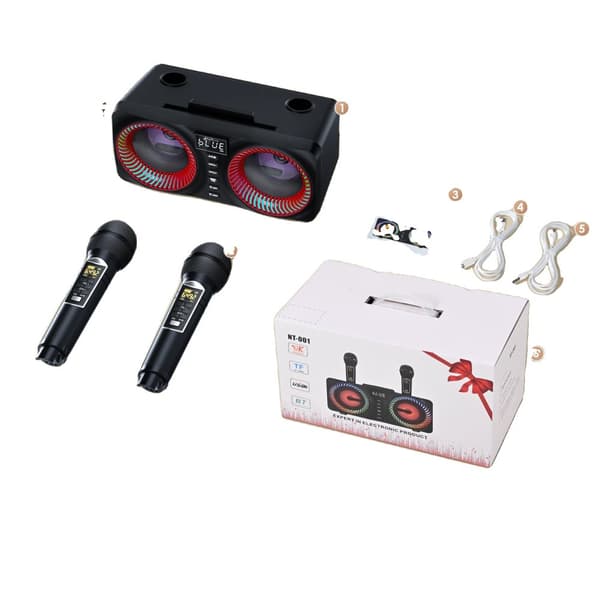 Karaoke-maskin, 2 UHF trådlösa mikrofoner, 9 färgglada discolampor, upp till 8 timmars batteritid,Röd