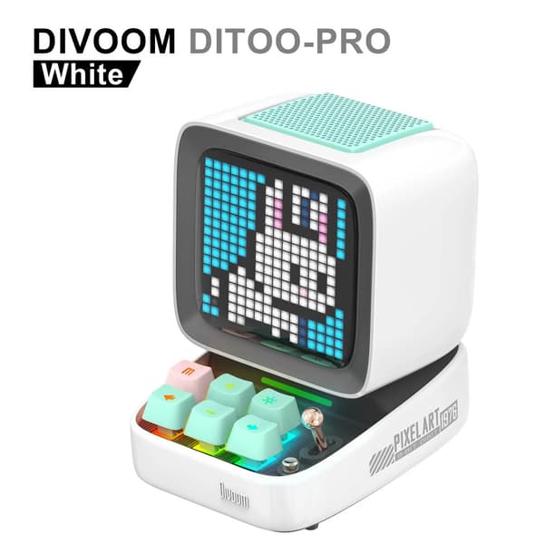 Divoom Ditoo-Pro Højttaler, 15W Udgivelse, Bærbar Bluetooth,Ditoo-Pro Hvid, Højttaler