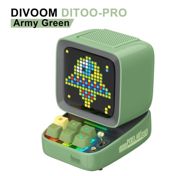 Divoom Ditoo-Pro Højttaler, 15W Udgivelse, Bærbar Bluetooth,Ditoo-Pro Grøn, Højttaler