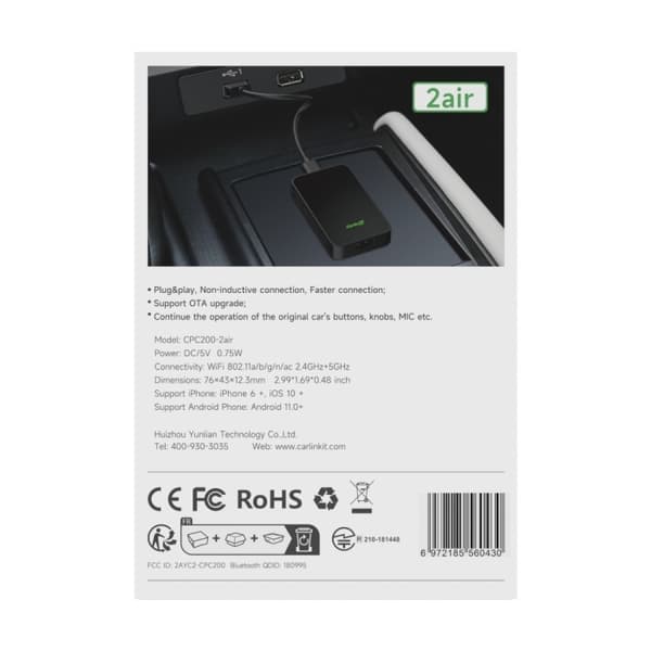 Carlinkit 5.0 2Air trådløs CarPlay og trådløs Android Auto