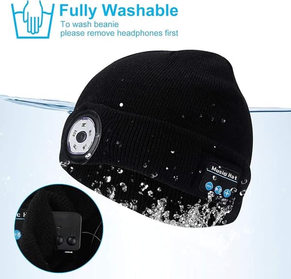 Moorle Bluetooth Beanie Hat Høretelefon, 5 LED Hue Trådløst Headset Musik Hat Tekniske Gaver Til Mænd Kvinder Teenagere Drenge Piger Sort