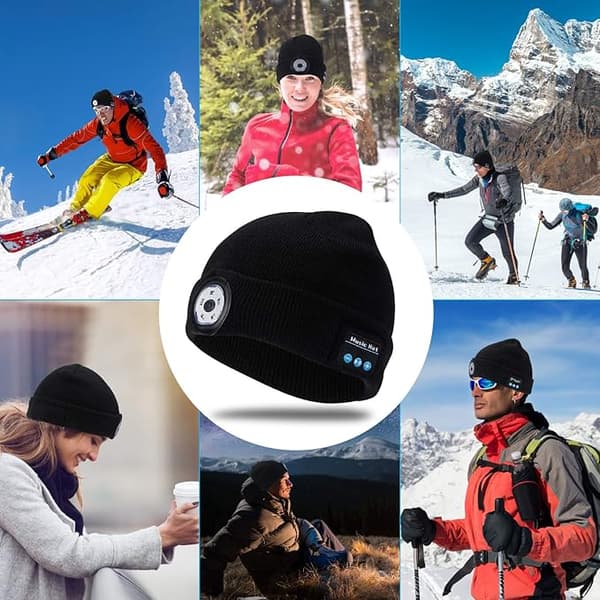 Moorle Bluetooth Beanie Hat Høretelefon, 5 LED Hue Trådløst Headset Musik Hat Tekniske Gaver Til Mænd Kvinder Teenagere Drenge Piger Sort