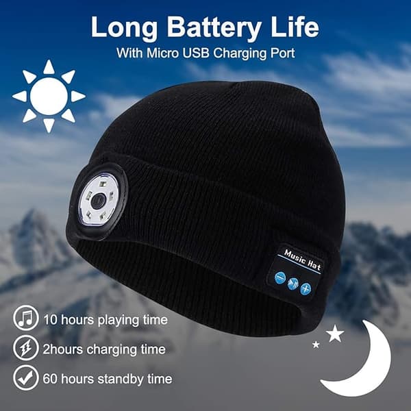 Moorle Bluetooth Beanie Hat Høretelefon, 5 LED Hue Trådløst Headset Musik Hat Tekniske Gaver Til Mænd Kvinder Teenagere Drenge Piger Sort