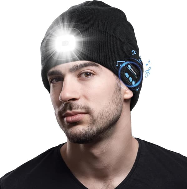 Moorle Bluetooth Beanie Hat Høretelefon, 5 LED Hue Trådløst Headset Musik Hat Tekniske Gaver Til Mænd Kvinder Teenagere Drenge Piger Sort