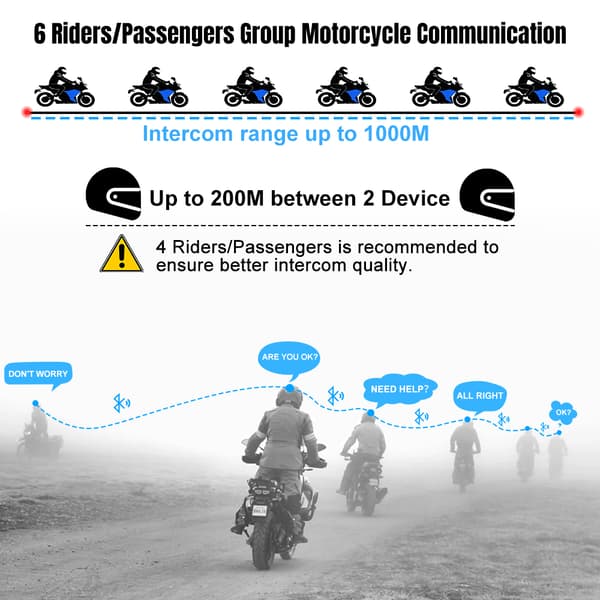 Motorcykelhjälm Intercom, Bluetooth 50 Anslutning, Vattentät Design
