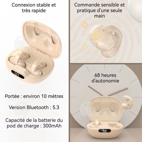 INN Bluetooth-hörlurar 300mAh vattentäta benledning med klipp snabb laddning Typ-C intelligent LED-skärm 6 timmar autonomi