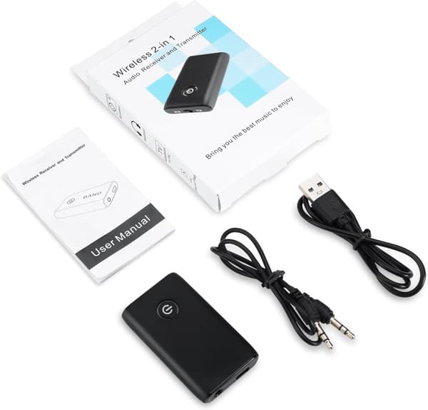 Lollanda 2-i-1 Bluetooth 5.0 Biladapter – Bærbar Sender og Modtager Til Lyd, Kompatibel Med Bærbar Computer, Radio
