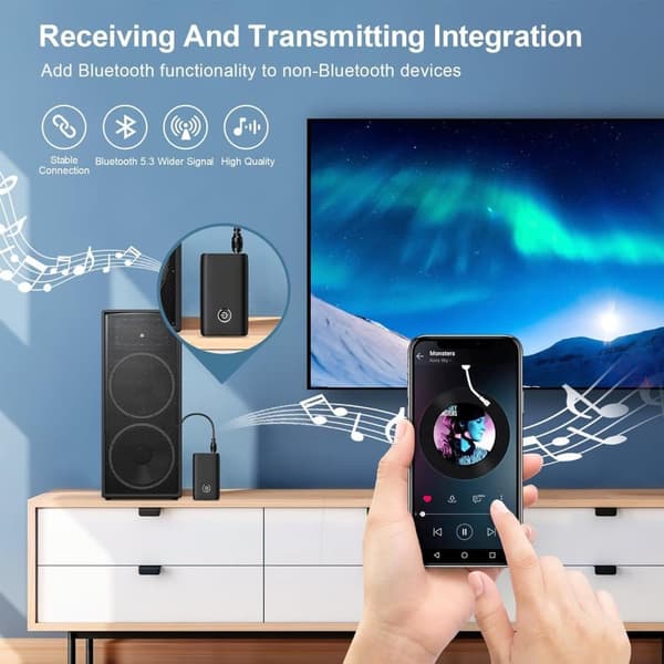 Lollanda 2-i-1 Bluetooth 5.0 Biladapter – Bærbar Sender og Modtager Til Lyd, Kompatibel Med Bærbar Computer, Radio