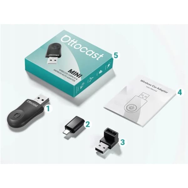 Ottocast Mini 2in1 trådlös CarPlay / Android Auto-adapter CA505-T
