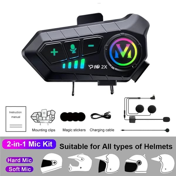 Hjälmheadset, Intercom Avstånd 300M, Vattentålig, Bluetooth V5.3,1st 2mik