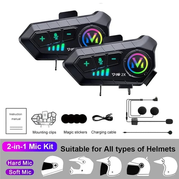 Hjälmheadset, Intercom Avstånd 300M, Vattentålig, Bluetooth V5.3,2st 4mik
