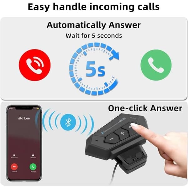 BOROCO Kit Huvudfri Motocykel, BT12B V5.0 Hi-FI Kit Bluetooth Huvudtelefon Motocykel