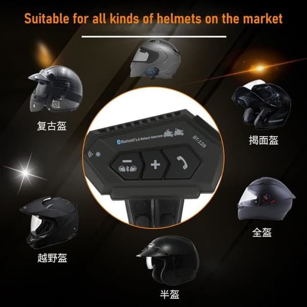 BOROCO Kit Huvudfri Motocykel, BT12B V5.0 Hi-FI Kit Bluetooth Huvudtelefon Motocykel