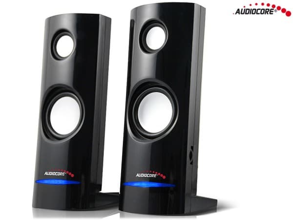 Audiocore AC860, 2-veis, 2.0 kanaler, Koblet med ledninger (ikke trådløs), 4 W, Svart