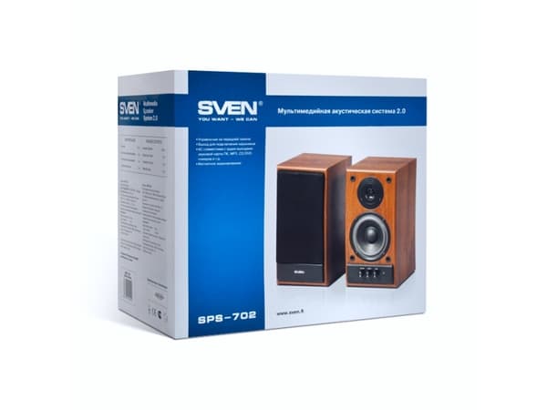 SVEN SPS-702, 2.0 kanaler, Kabel, 40 W, 40 - 22000 hz, Svart, Trä
