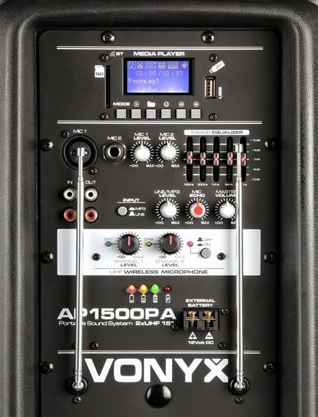 Vonyx AP1500PA Portabel högtalare, 15", BT, UHF x2