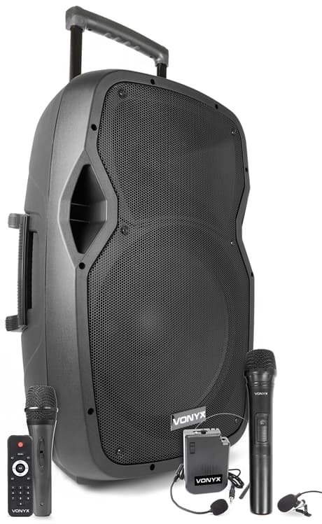 Vonyx AP1500PA Portabel högtalare, 15", BT, UHF x2 Svart