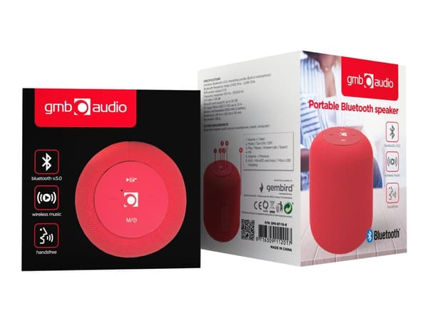 Gembird SPK-BT-15 - Høyttaler - for bærbar bruk - trådløs - Bluetooth - 5 watt - rød Rød