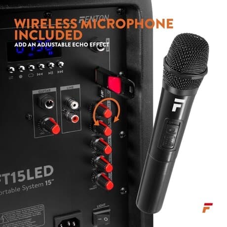 Fenton FT15LED karaokehögtalare 800W 15" med LED-belysning