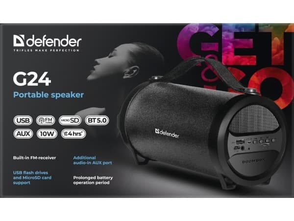 Defender G24, 7,62 cm (3"), 10 W, 70 - 20000 Hz, 85 dB, Langaton, Micro-USB, USB A-tyyppi
