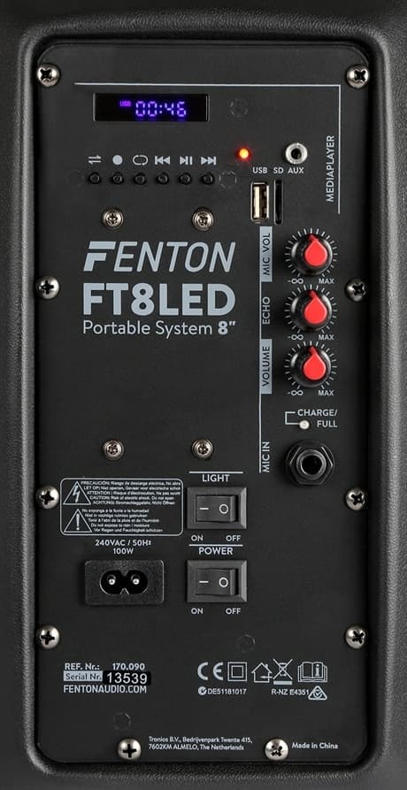 Fenton FT8LED Portabelt aktivt högtalare 8"