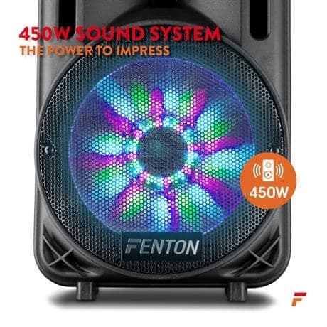 Portabel Aktiv högtalare 10” Fenton FT10LED med trådlös mikrofon och Bluetooth