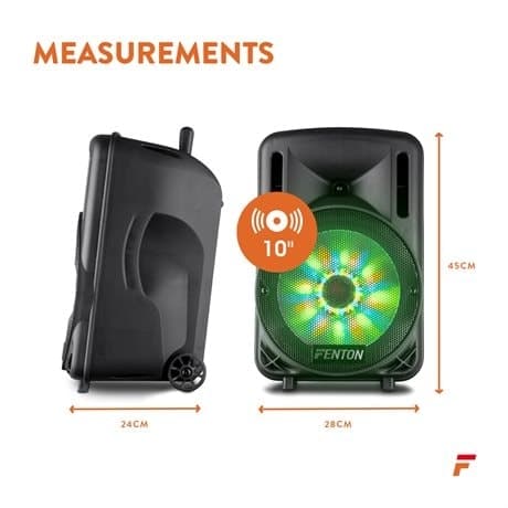 Portabel Aktiv högtalare 10” Fenton FT10LED med trådlös mikrofon och Bluetooth