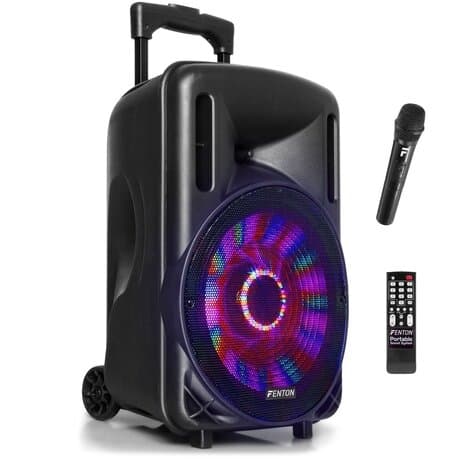 Portabel Aktiv högtalare 10” Fenton FT10LED med trådlös mikrofon och Bluetooth Svart