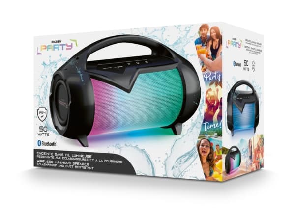 Bigben Interactive PARTYBTIPLITE, 50 W, Kabel & Trådlös, USB Type-A, USB Type-C, Bärbar stereohögtalare, Svart, Cylinder