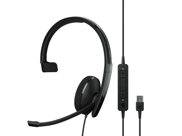 EPOS Headset Telefon On Ear-headset kabelbundet Mono Sort Noise Cancelling Lydstyrkeregulering, Indstilling af lydløs mikrofon