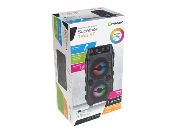 Tracer SUPERBOX - Högtalare - för bärbar användning - 2.0-kanals - trådlös - Bluetooth - 10 Watt - svart