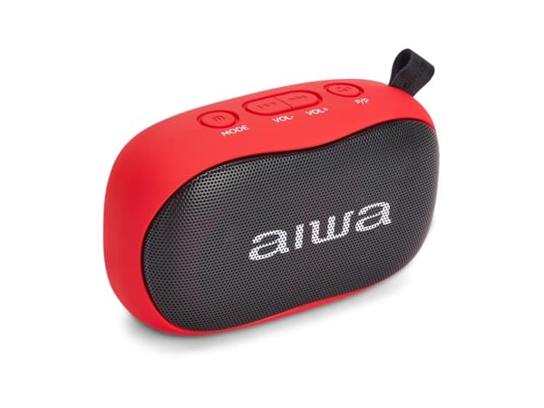 Aiwa BS-110RD, 2.0 kanaler, 5 W, Kabel & Trådlös, Bärbar stereohögtalare, Röd, Knappar