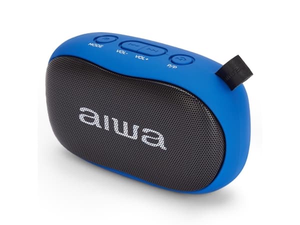 Aiwa BS-110BL, 2.0 kanaler, 5 W, Kabel & Trådlös, Bärbar stereohögtalare, Blå, Svart, Knappar