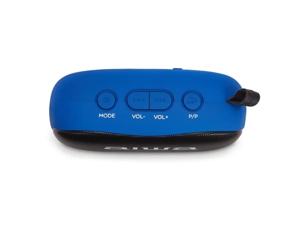 Aiwa BS-110BL, 2.0 kanaler, 5 W, Kabel & Trådlös, Bärbar stereohögtalare, Blå, Svart, Knappar