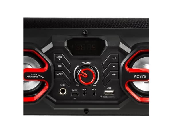 Audiocore AC875 Bazooka Kannettava Bluetooth-kaiutin Boombox 30W (20W + 5Wx2) IPX4 roiskevedenpitävä / radio / microSD / Aux-In / USB / valaistus / m