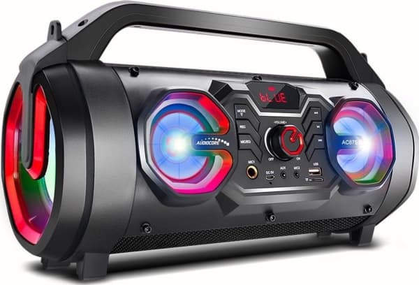 Audiocore AC875 Bazooka Kannettava Bluetooth-kaiutin Boombox 30W (20W + 5Wx2) IPX4 roiskevedenpitävä / radio / microSD / Aux-In / USB / valaistus / m